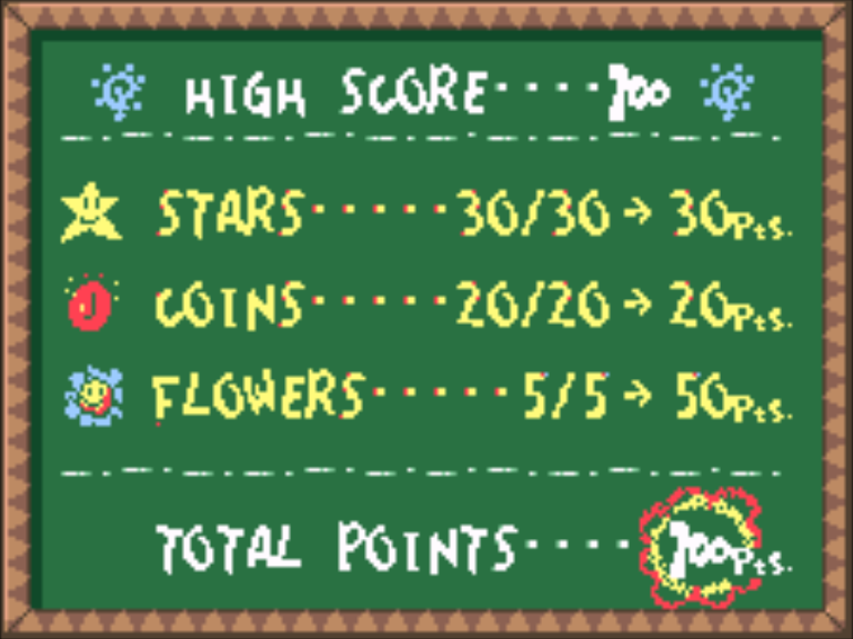 Yoshi's Island perfect-level scoreboard